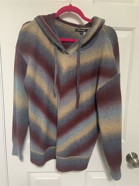 CHARLIE B women’s Striped Crewneck Hoodie in Burgundy, Blue & Beige